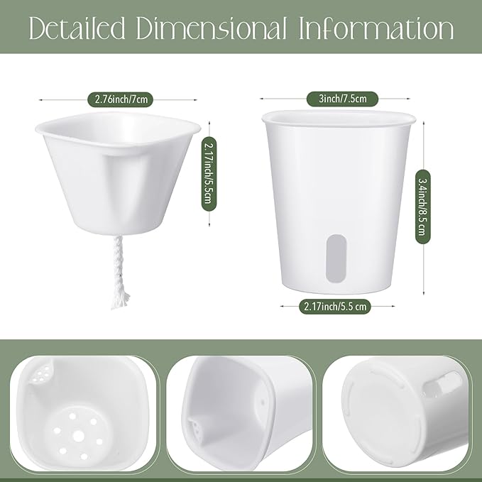Ziliny 10 Pcs 3 Inch Self Watering Pots Self Watering Planters for Indoor Planters Plastic Garden Flower Pots with Level Indicator Vents for Herbs