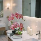 Pink Orchids Artificial Flowers Faux Orchid Plant Indoor Phalaenopsis Look Real With Pot Table Centerpieces Arrangement Lifelike Elegant Home Decor Dining Room Table Shelves Kitchen Decorative Flowers