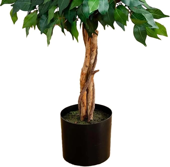 Nearly Natural 4ft Triple Trunk Artificial Ficus Tree With Natural Wood Trunks, Indoor Faux Ficus, Black Nursery Pot, Living Room Home Decor