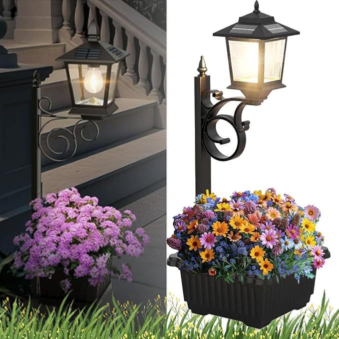 2-in-1 Solar Lamp Post with Planter, Illuminate Your Garden: Solar Post Light with Integrated Planter Box, Waterproof Outdoor Garden Solar Flower Pot Lamp for Lawn, Patio, Porch, Yard Decor (1pc)