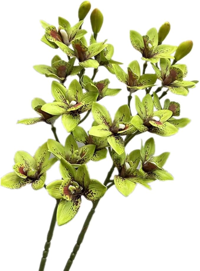4pcs Green Cymbidium Orchid Flower 10 Heads Artificial Fake Latex Phalaenopsis Flowers for Wedding Centerpieces Home Hotel Floral Arrangment Decor (Green)