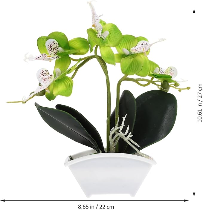 POPETPOP Artificial Orchid Flowers Mini Potted: Artificial Orchid in Pot Faux Orchid in Ceramic Vase Fake Flowers Arrangement Centerpiece Table Decorations for Home Office Green