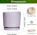 Ceramic Pots for Plants, 6 Inch Plant Pot for Indoor Outdoor Plants, Round Planter with Drainage Holes and Saucer, Boho Decorative Flower Pots, Apartment Decor, Plant Lover Gifts, Purple