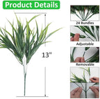 24 Bundles Artificial Outdoor Plants UV Resistant Fake Grass Plants Faux Plastic Greenery Shrubs for Home Garden Pathway Window Box Front Porch Spring Summer Decor, Green