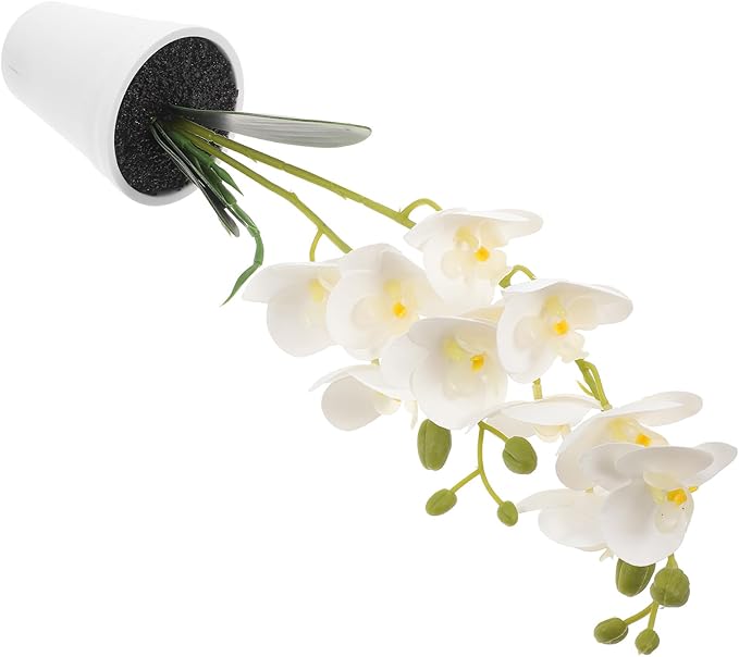 Artificial Phalaenopsis Orchid Faux Plant in Pot White Simulated Potted Flower Bonsai Home Desktop Decoration for Indoor Living Room Table