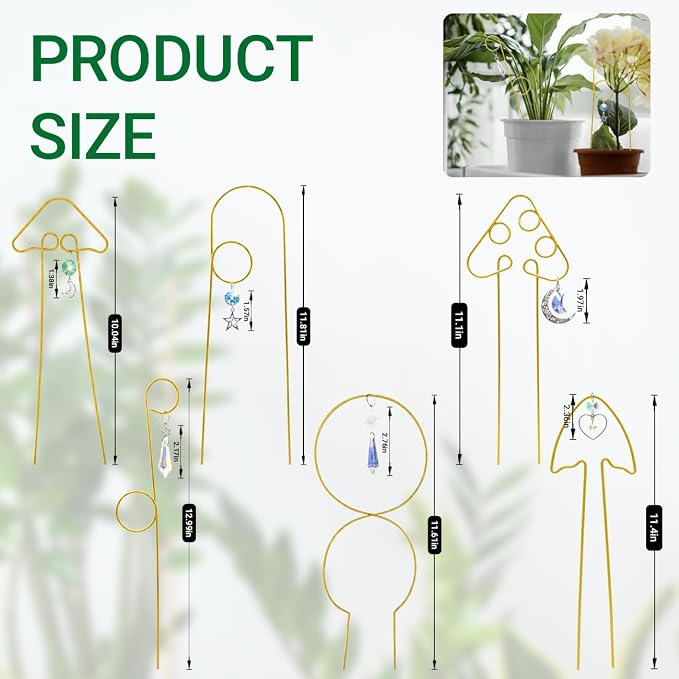 6Pack Small Trellis for Potted Plants Indoor with Crystal Sun Catcher, Golden Metal Plant Stake for Home Window Garden, Plant Accessories Indoor Decoration (Gold)