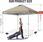 CROWN SHADES 12x12 Pop Up Canopy Outside Canopy, Patented One Push Tent Canopy with Wheeled Carry Bag, Bonus 8 Stakes and 4 Ropes, Beige