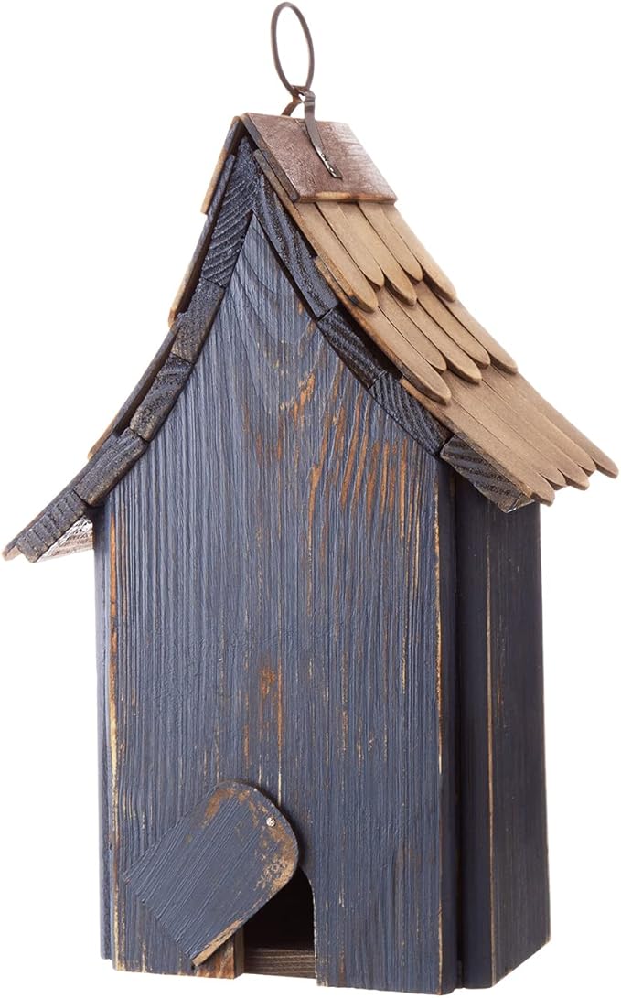 Glitzhome Hanging Birdhouse for Outside, Rustic Patriotic USA Wooden Bird House, Garden Decorative Birdhouses for Outdoors, Bluebird House with Door Handle for Wren Finch Cardinals Cedar