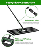 Lawn Leveling Rake 44x10 inch, Heavy Duty Reinforced Lawn Leveler Tool, Garden Landscape Rake with 77" Adjustable Handle, Yard Ground Leveler for Backyard, Garden, Golf Course, Farm, Pasture