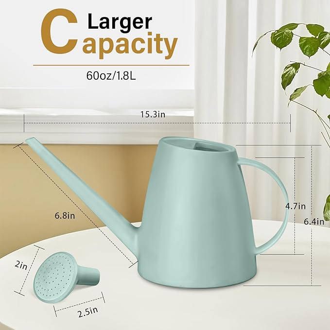 Plastic Watering Can - for Home Plant Garden - 1/2 Gallon - Light Green