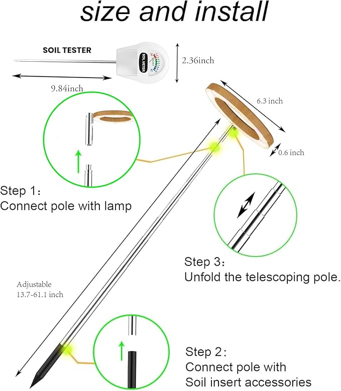 yadoker Plant Grow Light, LED Growing Light Full Spectrum for Indoor Plants, Paired with a Soil Tester,Height Adjustable, Automatic Timer, 5V Low Safe Voltage,Idea for Large Plant Light