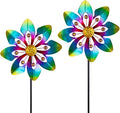 VEWOGARDEN 2 Pack Wind Spinners Outdoor, Metal Wind Spinner with Flower Design for Yard Garden Lawn Decorations, Colorful