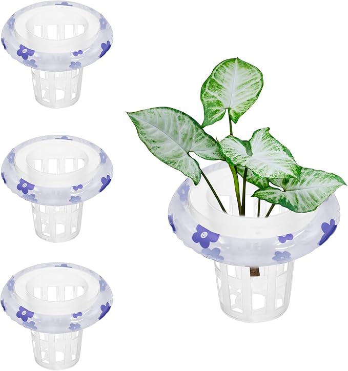 4 PCS Floating Aquarium Plant Holder, Plastic Fish Tank Basket with Floating Rings, Aquatic Pot for Fish Tank Aquaponic Plant Cultivation and Aquascape Decorations