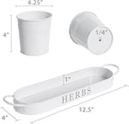 Barnyard Designs Indoor Herb Garden Planter Set with Tray, Metal Windowsill Plant Pots with Drainage for Outdoor or Indoor Plants, Set/3 (White)