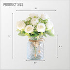 Faux Flowers in Vase, 18 Pcs Fake Rose Flowers, Artificial Flowers for Home Decor, Indoor Centerpiece for Living Room & Dining Table - White