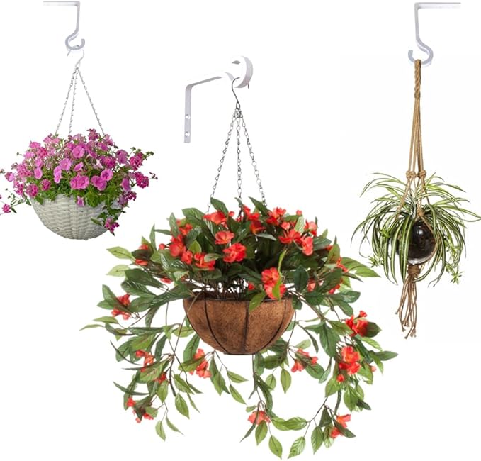 QIEGL Hanging Plant Bracket 6inch Al-Alloy Plant Hooks Silver Anodized Shepherds Hook Decorative Wall Plant Hanger for Hanging Lanterns, Bird Feeder, Flower Basket, Home Decor Indoor & Outdoor 2 Pack