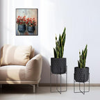 TRIROCKS Set of 2 Metal Planters with Stand, Small Indoor Plant Pots 8 * 18 &7 * 12" Modern Decorative Flower Pots for Living Room, Entryway, Office, Balcony(Black)