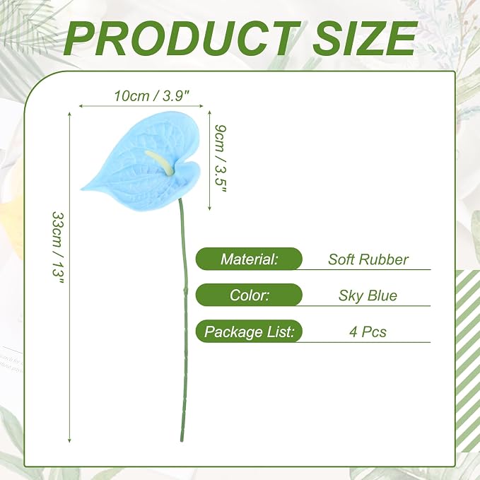uxcell 4Pcs 11inch Artificial Anthurium Lily Flowers, Permanent Flower Bouquet for Home Arrangements Wedding Festival Decoration Crafts Store Decor Accessories, Sky Blue