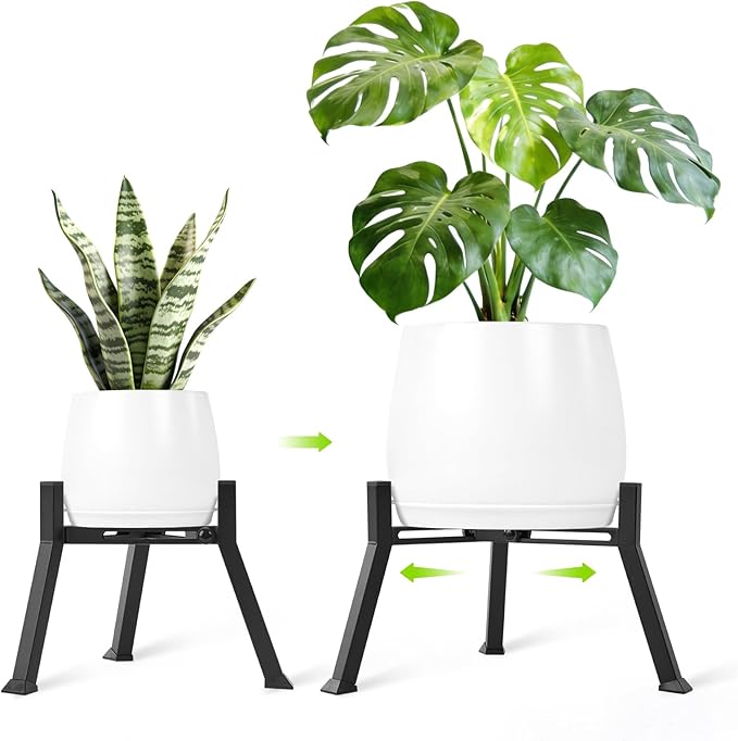 Adjustable Plant Stand Indoor - Modern Anti-Rust Metal Plant Stand, Heavy Duty Plant Stands Outdoor Corner, Fits 8.2 to 11 Inches Pots, Stable Plant Pot Flower Holder for Multiple Plant, Black - 1 Pack