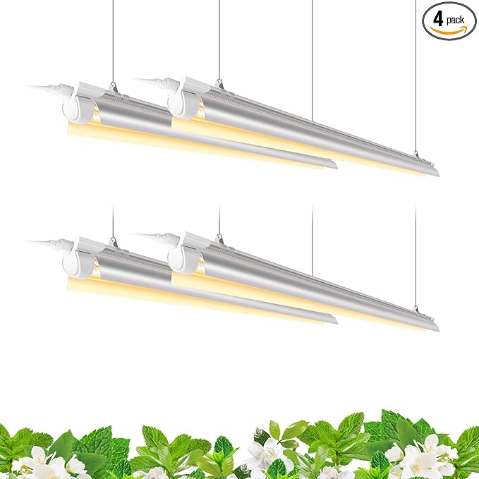 Barrina Full Spectrum LED Grow Light, 168W(4 x 42W), Grow Light Strips for Indoor Plant, 4FT Plant Grow Light, T8 Growing Lamp Fixture, Yellow, 4-Pack