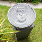 35.5" Polyresin Gray Zen Bowl Water Fountain, Outdoor Bird Bath and Pedestal Waterfall, Modern Minimalist Relaxing Water Feature for Garden, Lawn, Backyard & Porch