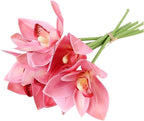 2 Bunches of Simulated Hand-Feel Cymbidium Orchid Small Bunches of 6 Tied Hand-Tied Flowers for Home Living Room Dining Table Decoration Artificial Flowers (Pink)
