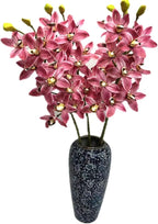 4pcs Artificial Cymbidium Orchid Flower Plant 3D Print Vanda 10 Heads Latex Phalaenopsis Flower (deep Pink 2)