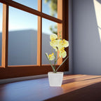 Artificial Orchid Plant Faux Orchid Flowers with Yellow Plastic Pot Fake Flower Arrangement for Home Decoration Living Room Dining Table Centerpiece