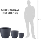 Kante 18",14",10" Dia Concrete Round Planters (Set of 3), Outdoor Indoor Large Planter Pots with Drainage Hole and Rubber Plug for Home Patio Garden, Dark Gray