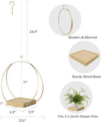 hismocal Hanging Planter for Indoor Plants, Plant Hanger with Sturdy Wood Base,Modern Boho Macrame Plant Hanger,Wall Ceiling Window Stands(Plants/Pots Not Included)