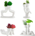 Potchen 4 Pieces Ceramic Air Planters Holder People Head White Cute Table Top Display for Air Plants Lovers DIY Decoration Home Office Holiday (Lovers Style)