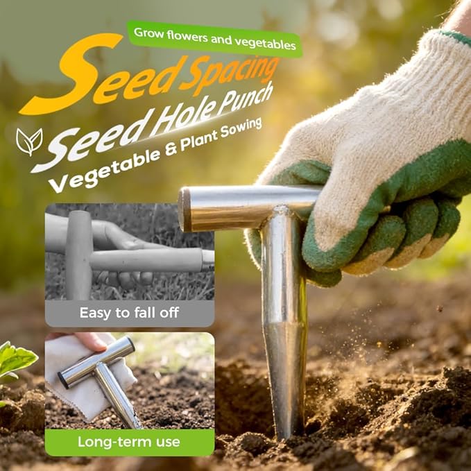 Stainless Steel Plant Hole Digger, Handheld Garden Dibber, Seed Planter Tool for Sowing, Fertilizing, Transplanting, Bulb,Vegetable Seed Planting, Pointed Garden Loosening Tool (2, L)