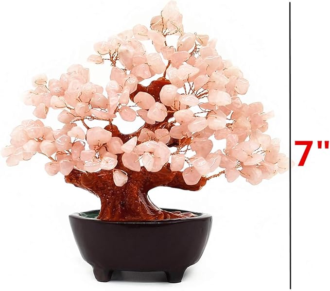 Colorsheng 7 Inch Quartz Crystal Money Tree Bonsai Feng Shui Gem Decoration for Wealth and Luck (Pink)