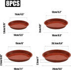 4 Size Round Plant Saucer,8 Pack Pant Pot Trays, Plant Saucers for Indoors and Outdoors, Seed Starting Tray, Growing Trays,Terracotta（4",5",6",8"）