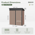 Aoxun 5’ x 2.9’ Shed Outdoor Storage Shed with Lockable Doors & Slooping Roof Metal Garden Tool Shed for Backyard, Patio, Poolside (Brown)