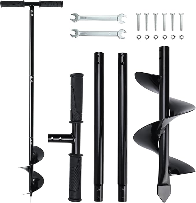 Heavy Duty Manual Garden Auger Drill 6" x 42" Post Hole Digger Hand Spiral Drill for Digging Planting Bulb Bedding