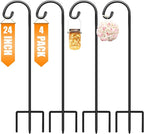 Gtongoko 24 Inch Shepherds Hooks for Outdoor 4 Pack Adjustable Garden Hooks for Hanging Plants, Lanterns, Bird Feeders, Solar Lights, Mason Jars, Weddings Decor, Adjustable, Black