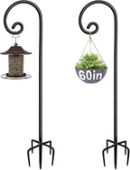 Artigarden Outdoor Shepherd Hooks 60 inch Tall for Bird Feeder (2 Packs), Adjustable Metal Garden Poles for Hanging Plants Solar Light Lantern, Bright Black