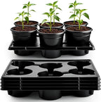 RooTrimmer 6 Inch Plastic Plant Pots 30 Pack and 6 Cell Nursery Pots Trays 5 Pack, Sturdy Seeds Starting Germination Shuttle Carrying Trays, Black Nursery Planting Propagation 5 Sets