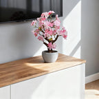 TOARTi Artificial Pink Cherry Blossom Potted Plant with Stone Pot, 13.4" Tall Fake Flowers Faux Plant Desk Decor, Realistic Decorative Plants Indoor Decor for for Home Bedroom Bathroom Office Desk