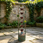 40" Vintage Metal Floor Water Fountain - Soothing Waterfall Outdoor Fountains with 6 Hanging Cups for Garden Patio Backyard Deck Decor, 1105 - Rusty Bronze Leaves