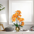 CXGS Orchids Artificial Flowers Realistic Fake Flowers in Ceramic Vase 20" Orange Faux Plants Indoor Lifelike Soft PU Phalaenopsis for Centerpiece Hotel Home Decor