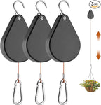 WROSWT Upgraded Retractable Plant Hanger,Plant Pulleys for Hanging Plants,Easy to Raise and Lower,Auto Lock,Heavy Duty, Adjustable Hook for Garden Baskets Pots,Birds Feeder,(3Pcs,Black)