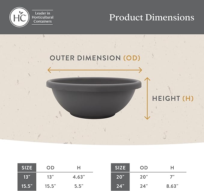 The HC Companies Shallow Planter with Drainage - Contemporary Garden Bowl Planter for Flowers, Herbs & More - Round Succulent Planter Pot for Indoors and Outdoors (20" Slate Blue, Pack of 1)