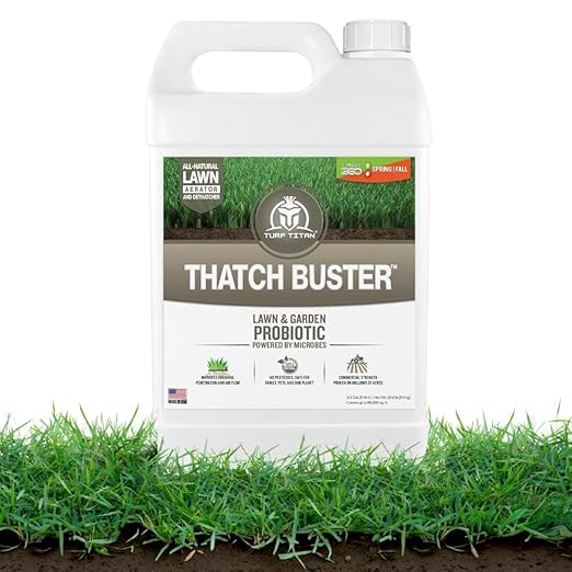 Turf Titan Thatch Buster Lawn Aerator & Grass Dethatcher (1 Gallon) – All-Natural Liquid Soil Loosener & Conditioner for Green Grass – Healthy Soil in 45 Days – Covers Up to 24,000 Sq Ft