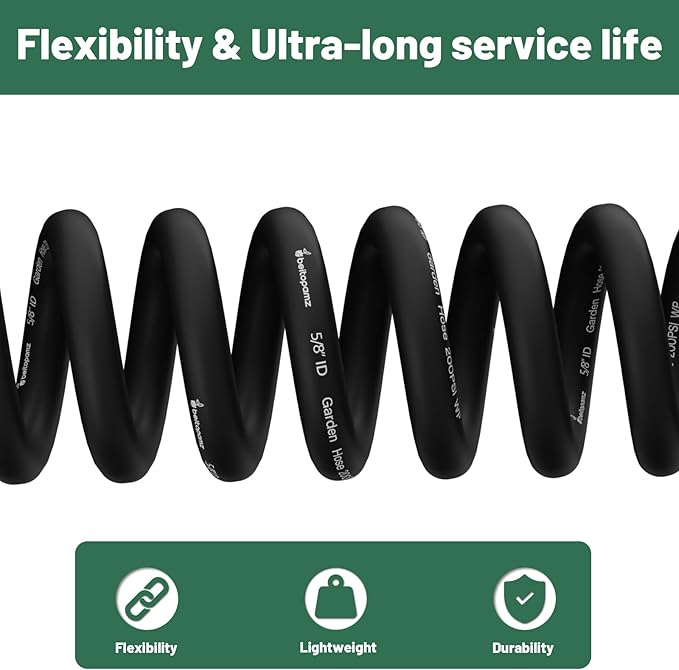 150 ft Garden Hose, 5/8 in Heavy Duty Water Hose, Flexible and Durable, Lightweight Rubber Hybrid Hose, Leak-Free Connections, Male to Female 3/4'' Brass Fittings for Patio, Lawn, Black