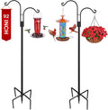 XDW-GIFTS Double Shepherds Hooks for Outdoor, 2-Pack Heavy Duty Garden Pole for Hanging Bird Feeder, Plant Baskets, Solar Light Lanterns, Garden Plant Hanger Stands with 5 Base Prongs