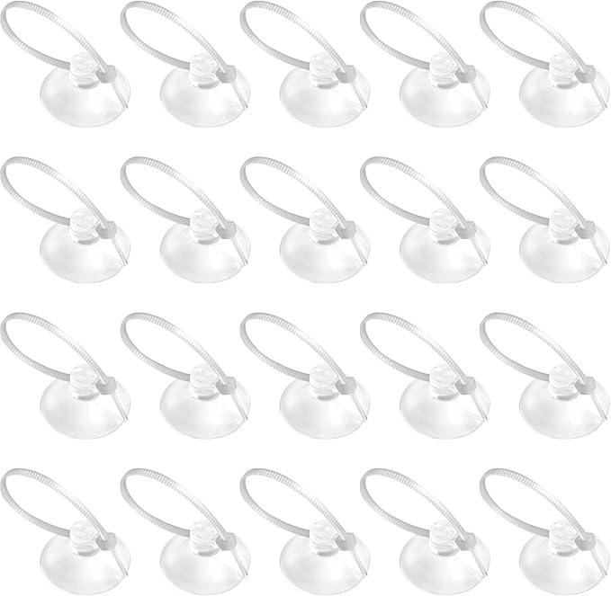 FEBSNOW Aquarium Suction Cups, Fish Tank Suction Cups Aquarium Suction Cup Clip Suction Hooks with 30 PCS Adjustable Cable Ties for Plants, Planter, Binding Moss Shrimp Nest (20)