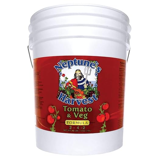 Neptune’s Harvest Organic Tomato & Vegetable Plant Fertilizer (2-4-2) - Liquid Plant Food w/Fresh Fish, Seaweed, Molasses, Yucca Extract, & Humic Acids - for Vegetable Garden (5 Gallon Pail)