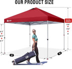 CROWN SHADES 12x12 Pop Up Canopy Outside Canopy, Patented One Push Tent Canopy with Wheeled Carry Bag, Bonus 8 Stakes and 4 Ropes, Red